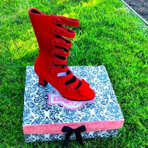 Bordello New in a box Red velvet boots!